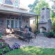 backyard seating area and courtyard with brick fireplace