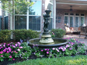 fountain in lush garden