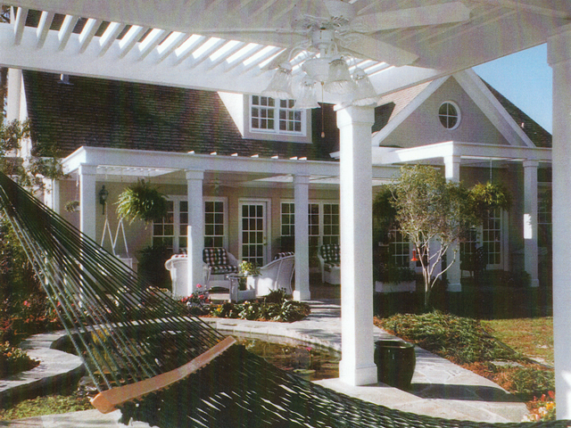 hammock hanging under pergola | exterior designs by beverly katz