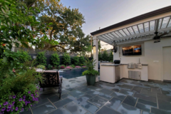 custom designed pergola in outdoor kitchen | exterior designs by beverly katz